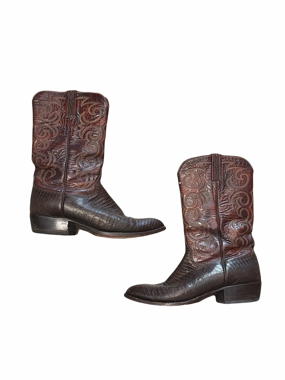 Vintage Lucchese dark brown lizard western boots